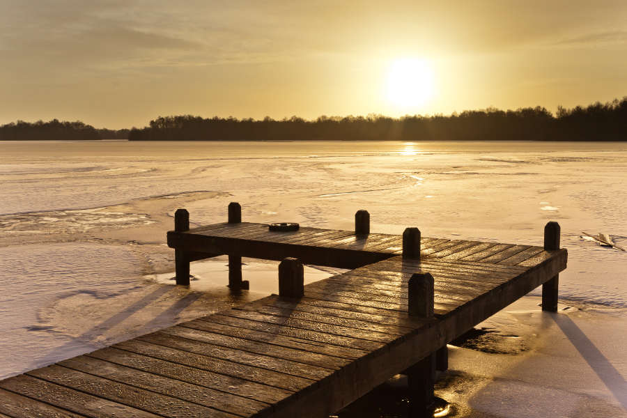 Dock on frozen lake